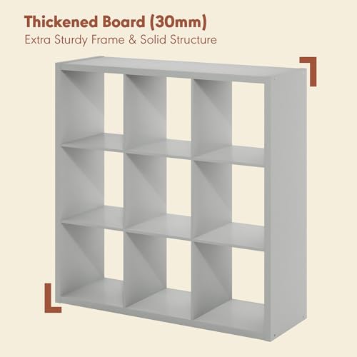 Image of Furinno Cubicle Record Player Stand, 9-Cube Record Storage, Light Grey | Vinyl Storage, 1.2 inchInch Extra Thick, Open Back Media Shelf for CD DVD Bluray Game Disc, for Living Room, Home Office