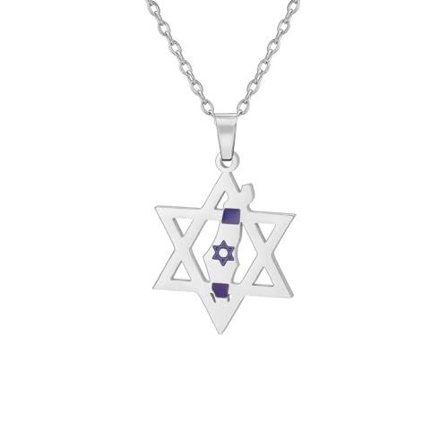 EUEAVAN Collar de estrella de David para mujer, collar de Palestina, estrella judía, bandera del país, colgante de mapa de Oriente Medio, joyería nacional árabe, regalos de Judaica para hombre,