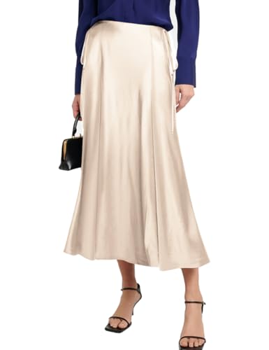Wedding Guest Outfits for Women Over 50: 21 Best Wedding Dress for Guest 54 WISFRUIT Women's Satin Midi Skirts Silk A Line Flowy Ruffle Zippe...