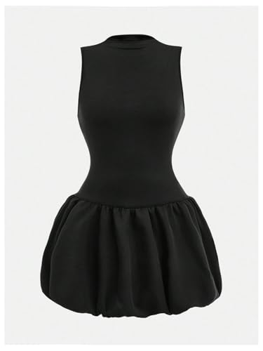 MakeMeChic Girl's Mock Neck Bubble Dress Sleeveless Ruffle Y2K Tank Mini Dresses3