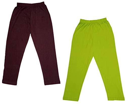 Image of IndiWeaves Girls Super Soft Cotton Solid Capri Pants (Green, Brown, 6-7 Years) Pack of 2