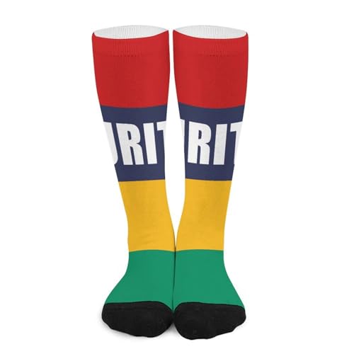 asbwuo Chaussettes montantes homme drapeau de l'île Maurice, chaussettes de sport tubulaires douces et confortables pour femmes