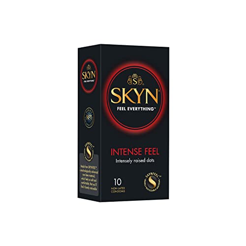 SKYN Intense Feel (10 Stück) | Skynfeel Latexfreie Kondome für Männer, Gefühlsecht Hauchzart, Extra Starken Noppen Kondome Box, Stimulierend, Kondome 53mm Breite