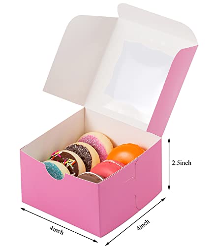 Bekoetoz 100Pcs Paper Cookie Boxes With Window Small Bakery Boxes 4X4X2.5 Inches Mini Cake Boxes For Pastries,Cupcakes,Desserts,Donuts,Chocolate Strawberries,Candy,Treat Boxes(4 * 4 * 2.5,Pink) #TOP1