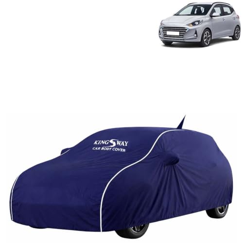Image of KINGSWAY Super Waterproof Car Cover Only with Hyundai Grand I10 Nios (Year 2019 to 2022 - All Model) | Mirror and Antenna Pockets | All Weather Car Body Cover with Silver Piping | Blue