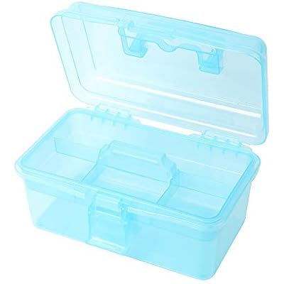 Multipurpose Plastic Art and Craft Supply Storage Container Bin Case with Removable Tray and Handle, First Aid Box Organizer, Clear&Blue
