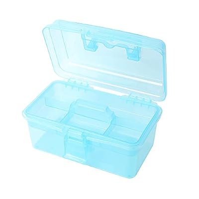 BangQiao Multipurpose Plastic Art and Craft Supply Storage Container Bin Case with Removable Tray and Handle, First Aid Box Organizer, Clear&Blue