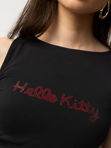 Crop top Hello Kitty graphique noir orné de strass chic