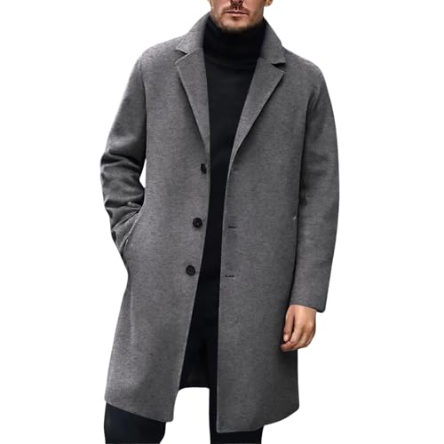 Abrigo para hombre invierno con solapa, cuello, ajuste delgado, cálido, casual, largo, bolsillos, abrigo de cuero, navidad, parka, abrigo de invierno, chaqueta de invierno, abrigo de caballero, abrigo