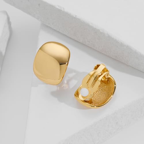MUYAN Gold Silver Chunky Clip on Earrings for Women Curved Square Thick Clip Earrings Everyday Lightweight Jewelry2