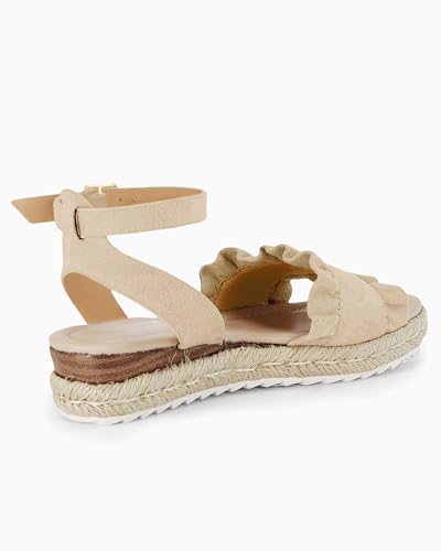 Image of Coutgo Girls Espadrille Platform Sandals Ruffle Open Toe Ankle Buckle Strap Wedge Casual Summer Shoes for Kids Toddlers