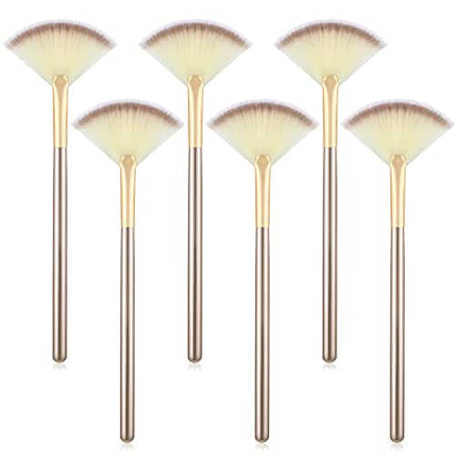 Maitys 6 Pieces Fan Mask Brushes Soft Fan Facial Mask Applicator Tools Brush Makeup Brushes Cosmetic Tools with Handle for Makeup Women(White Hair)