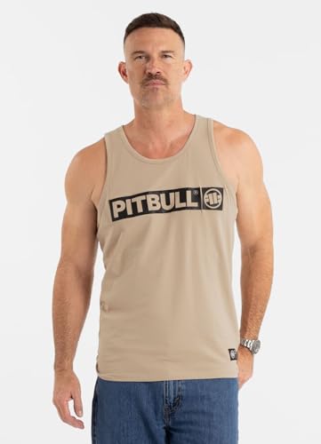 Pitbull - podkoszulek męski, tank top męski na siłownię, podkoszulek męski slim fit, bez rękawów, podkoszulek męski z wysokiej jakości materiału stretch, Sand, M