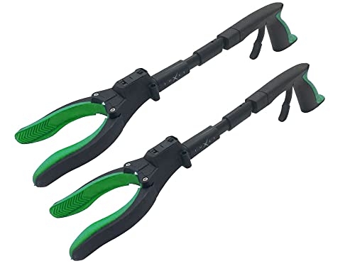 Grabber Tool 19" Aluminum Magnetic Claw With Led Light, Lightweight Foldable Reacher Grabber Pickup Tool, Gripper Grabbers For Elderly Grab Reaching Tool Trash Picker Grabber, Green, By Luxet 2-Pack #TOP9