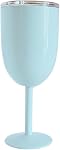 Verres à vin en acier inoxydable avec couvercle– 12 oz Thermo Goblet à double paroi isolée – Parfait pour les fêtes d'anniversaire, anniversaires et pique-nique extérieure (bleu clair)