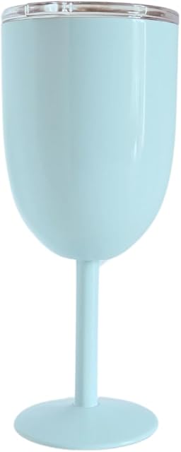 Verres à vin en acier inoxydable avec couvercle– 12 oz Thermo Goblet à double paroi isolée – Parfait pour les fêtes d'anniversaire, anniversaires et pique-nique extérieure (bleu clair)