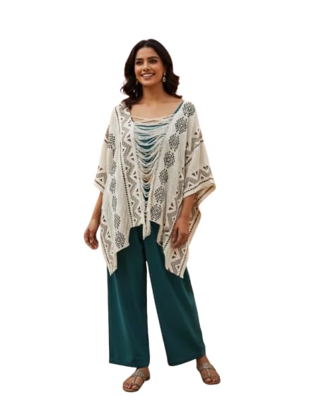 Women's Kaftan Style Printed Top with Palazzo Pants, Ethnic-Inspired Pattern, Relaxed Fit, Casual Summer Wear-picture-57