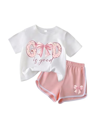 FJLSJSW Girls Clothes 2 Piece Outfits Bow Letter Graphic t shirt & Shorts Cute Summer Girls' Clothing Sets Teen Girl Clothes Size 13-14 Years White