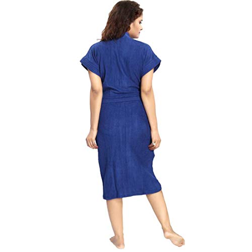 Image of Women Solid Bath Robe | Terry Cotton Short Robes Soft Bathrobe Lightweight Bordered Kimono | Half Sleeve with Front Pocket | One Size Bathrobe