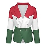 Chaqueta De Traje para Mujer con Estampado De La Bandera De Hungría, Corte Entallado, Solapa con Muesca, Un Botón, Manga Larga, para Negocios E Informal, Formal, para Oficina, Talla 6XL