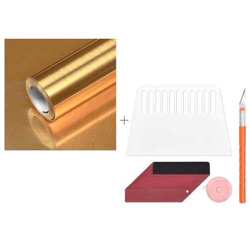Cohoo Home 17.7“×78.7” Gold Contact Paper Gold Metallic Wallpaper Smoothing Tool Kit Golden Metal Look Wallpaper Stainless Steel