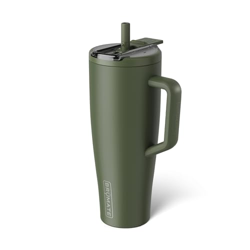 Image of BruMate Era Flip 40oz Tumbler with 100% Leakproof Covered Straw Lid | Hygienic Covered Straw | Insulated Stainless Steel Water Bottle with Handle | Cup Holder Friendly | BPA-Free (OD Green)