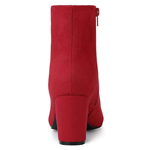 Allegra K Allegra K Women's Side Zip Chunky Heels Red Ankle Boots 5.5 M US
