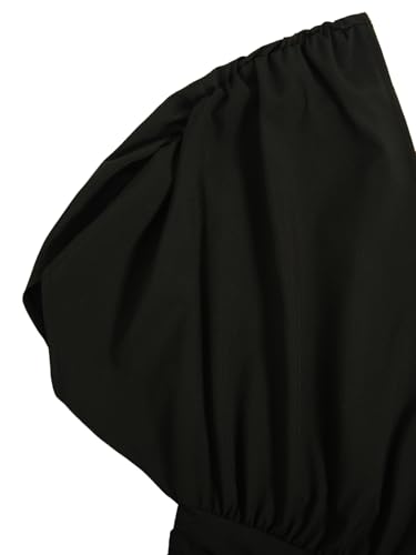 Women's V Neck Pleated Mini Dress Dolman Short Sleeve High Waisted A Line Work Dresses3