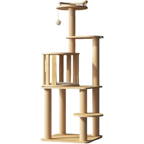 VIfn 木製大型据え置きキャットタワー 宇宙船デザイン 多頭飼い用見晴台・ハンモック付き 爪研ぎ・隠れ家機能 スリム安定型 (フェンスフラワーキャットハウス)