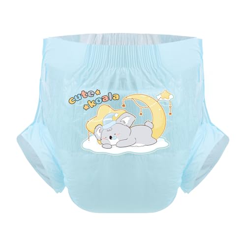 CutiePlusU Pañales para adultos 3 unidades, superficie seca, máxima absorción durante la noche, pañales desechables para incontinencia – Cute Koala Blue (XL 110-158 cm)