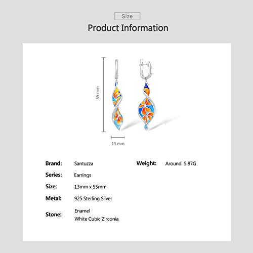 Santuzza Flower Earrings 925 Sterling Silver Cubic Zirconia Enamel Twisted Spiral Dangle Earrings For Women (Orange) #TOP2
