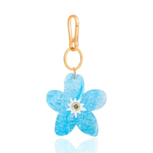 Tropical Hibiscus Flower Bird Butterfly Keychain Bag Charm Keychain Gold-Tone Clasp, 5.3 Inches