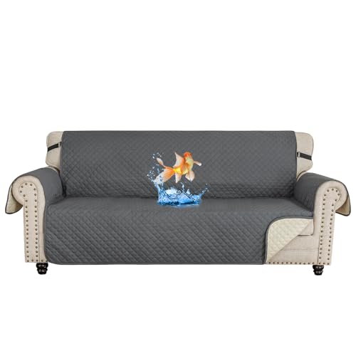CHELZEN Funda de sofá Impermeable 3 Plaza sofás con Protector de Muebles para Mascotas para Perros Infantiles en la Sala de Estar (3 Plaza, Gris Oscuro)