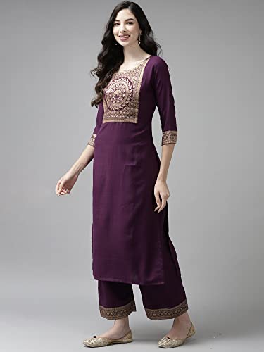 Image of INDO ERA Women's Cotton Blend Yoke Design Straight Kurta with Pant & Dupatta Set
