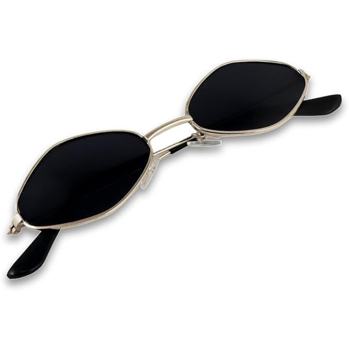 Diamond Shape Cat Eye for Men & Women's Sunglasses UV Protection, Non-Polarized Black Lens Glass Goggles | Trending Stylish & Fashion Golden Metal Frame Eyewear Sun glasses-image-26