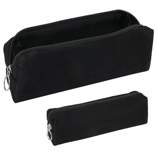 Federmäppchen Cord-Stoff, Mäppchen Aesthetic, Praktisches Federmappe Stiftemappe, Modische Federtasche für Jungen und Mädchen,Portable Schulmäppchen Pencil Case für Teenager Schule,Büro(Schwarz)