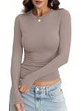 Eachyes Womens Long Sleeve Shirts Slim Fit Y2k Going Out Crop Tops Crew Neck Fall Basic Undershirt Casual Spring Winter Cute Fashion Work Clothes 2026 Grey Coffee X Small