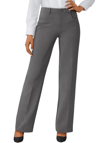 LILLUSORY Work Dress Pants Womens Business Casual High Waisted Trousers Slacks 2025 Fashion Ladies Dressy Straight Leg Teacher Outfits Office Professional Clothes Grey 10