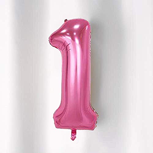 Image of AMFIN 15 Inch 1 Number Foil Balloons for 1st Birthday Baby Girl Party Decorations, First Wedding Anniversary Decoration Items - Pink