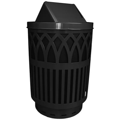 Cottington Round 40 Gallon Commercial Trash Can | Steel Outdoor Industrial Trash Can with Rain Cap | Great for Outdoor Public Spaces - Black