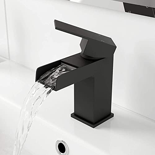 Architeckt® Dakota Bathroom Waterfall Basin Sink Mixer Tap Modern Mono Square Single Lever Handle Faucet for Sinks, Black - Image 5