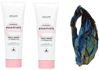 oriflame sweden essential fairness with vitamin e & b3 face wash (250 ml) pack of 2 and stylish hair/head band [ASSORTED] - COMBO (3 items in the set)