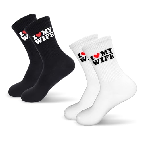 QBEJIME Husband Gifts 2 Pairs I Love My Wife Socks Gifts For Husband Birthday Christmas Valentines Gifts For Him Men Funny Socks Husband Gift Valentines Day Christmas Birthday