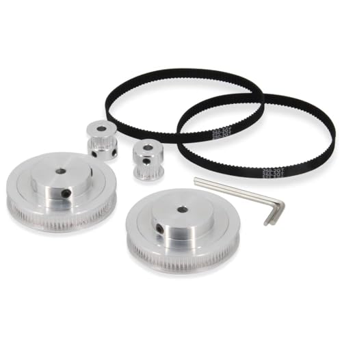 TUZUK 2-teiliges Set GT2 Synchronrad 20 und 80 Zähne, 5 mm Bohrung, Aluminium-Zahnriemenscheibe mit 2 Stück Länge, 250 mm Breite, 6 mm Riemen (20-80T-5B-6)