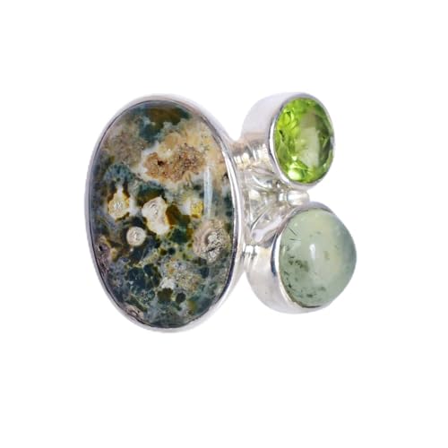 Bague prehnite et jaspe océanique en argent, le cadeau fait main idéal pour fille