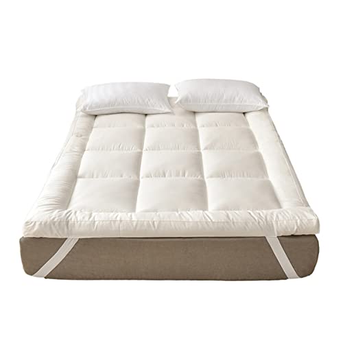 GXFWJD Topper Colchón Microfibra Funda Colchón Protector Hipoalergénico Colchón De Futón colchón Alternativo de plumón con Correas elásticas en Las Esquinas (Color : White, Size : 150x190cm)