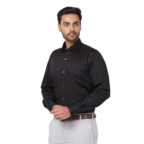 Image of Raymond Men's Contemporary Fit Solid Pattern Pure Cotton Full Sleeve Semi Cut Away Collar Formal Shirt