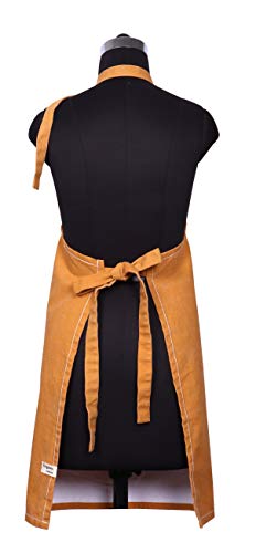 Amour Infini Washed Apron | 27.5 X 33 Inches| 100% Natural Cotton | Womens Apron For Cooking, Baking, Gardening | Convenient Pockets And Adjustable Strap At Neck & Waist Ties | Yellow #TOP3