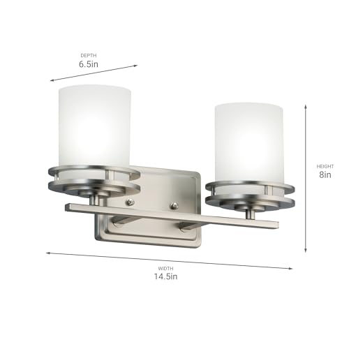 Image of Kichler Hendrik 14.5 inch 2 Light Vanity Light with Satin Etched Cased Opal Glass Brushed Nickel