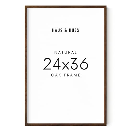 HAUS AND HUES Walnut 24x36 Wooden Picture Frame - Set of 1 24x36 Inch Poster Frame, 24x36 Poster Frame Wood, Barnwood Picture Frames, 24 x 36 Poster Picture Frame, 24x36 Frame Wood (Walnut Oak Frame)